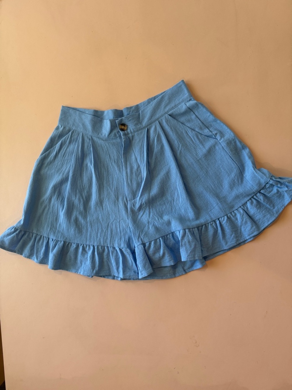 Light Blue Ruffle Hem Shorts - Picture 2 of 12